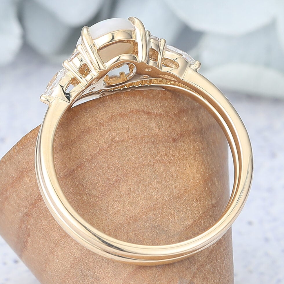 Oval Cut Opal Engagement Ring Set Vintage Bridal Set