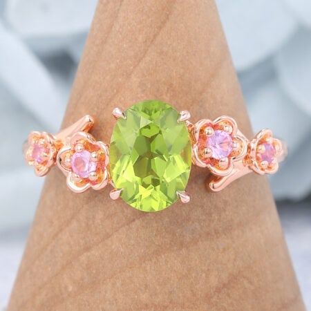 Oval Cut Peridot Engagement Ring Natural-Inspired Band