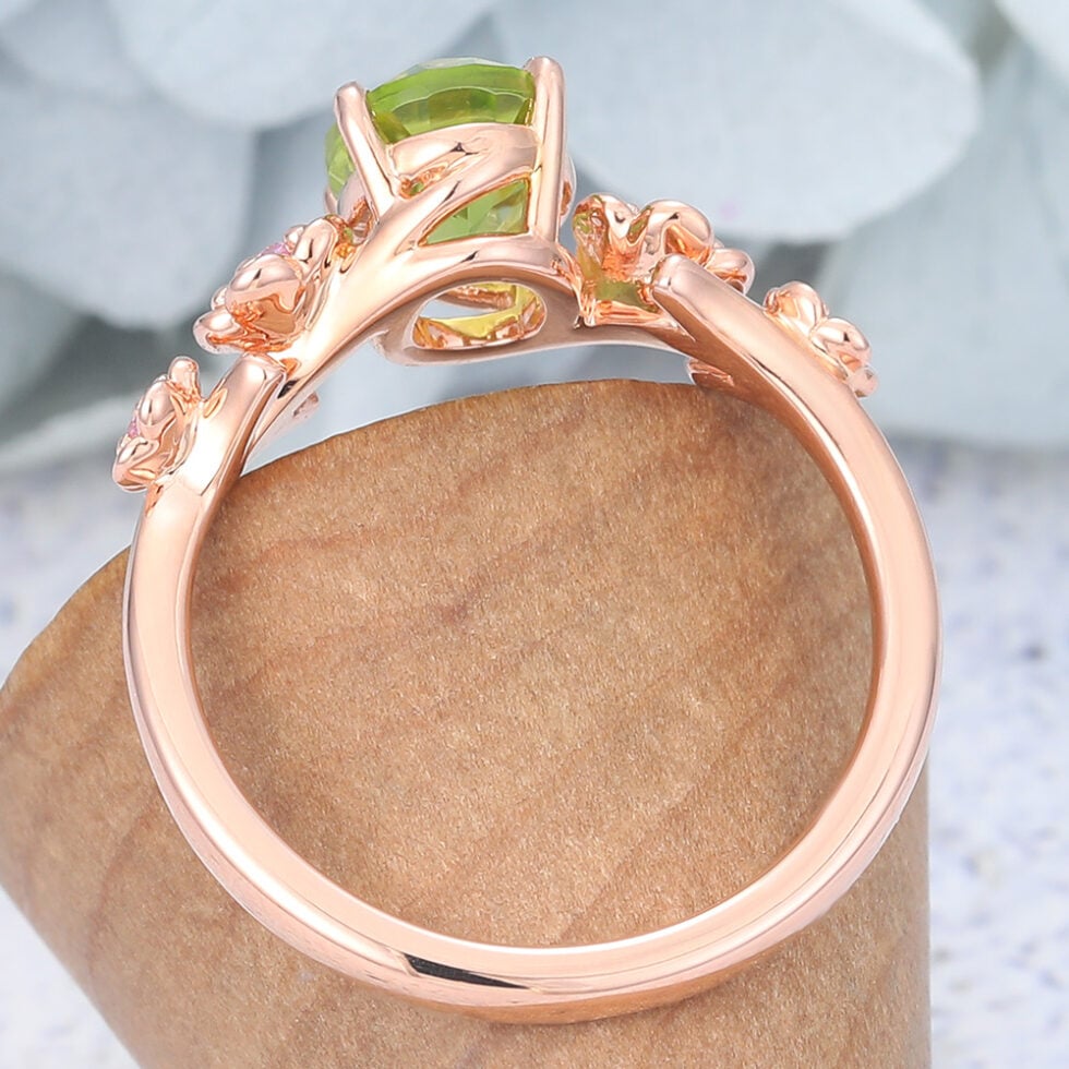 Oval Cut Peridot Engagement Ring Natural-Inspired Band