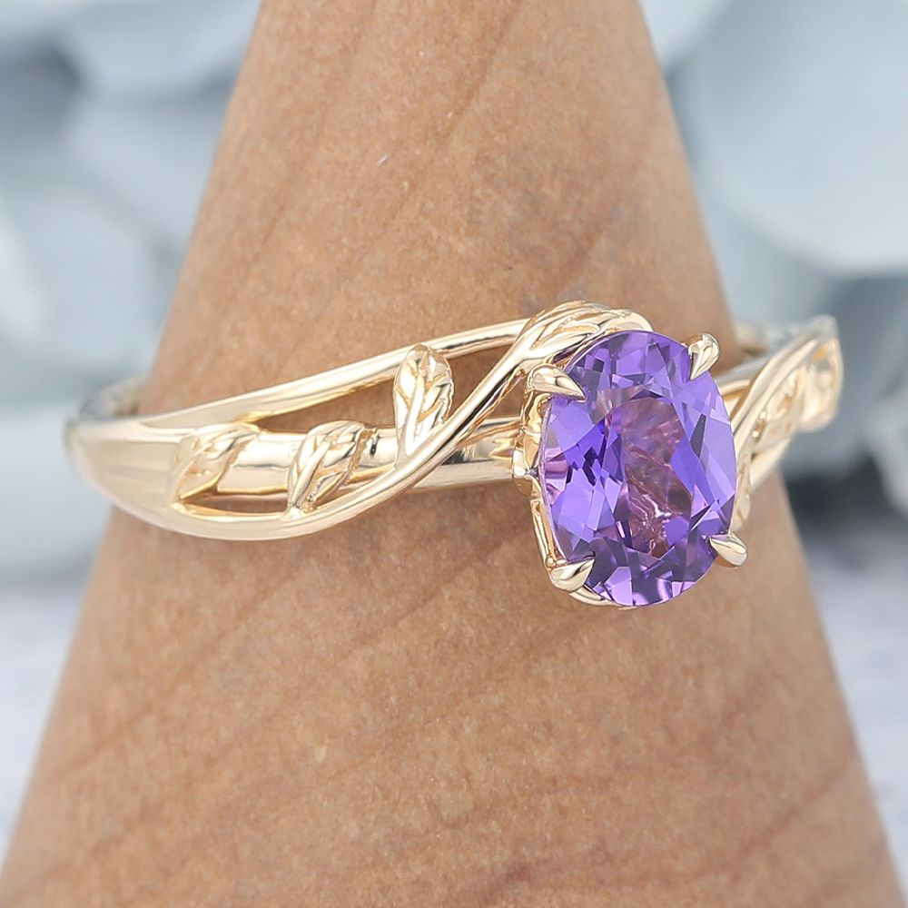Oval Cut Purple Sapphire Engagement Ring Nature Inspired Solitaire Bridal Ring (3) Oval Cut Purple Sapphire Engagement Ring Nature Inspired Solitaire Bridal Ring (3)