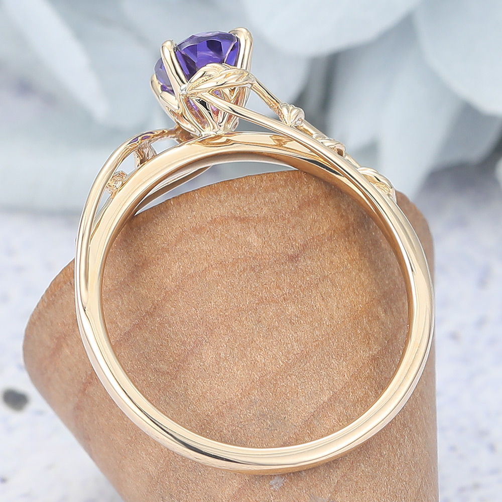 Oval Cut Purple Sapphire Engagement Ring Nature Inspired Solitaire Bridal Ring (5) Oval Cut Purple Sapphire Engagement Ring Nature Inspired Solitaire Bridal Ring (5)