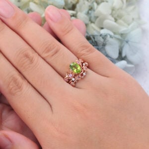 Oval Cut Peridot Bridal Ring Set Nature-Inspired Engagement Ring