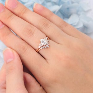 Matte Finish Pear Cut Moissanite Cluster Engagement Ring Set