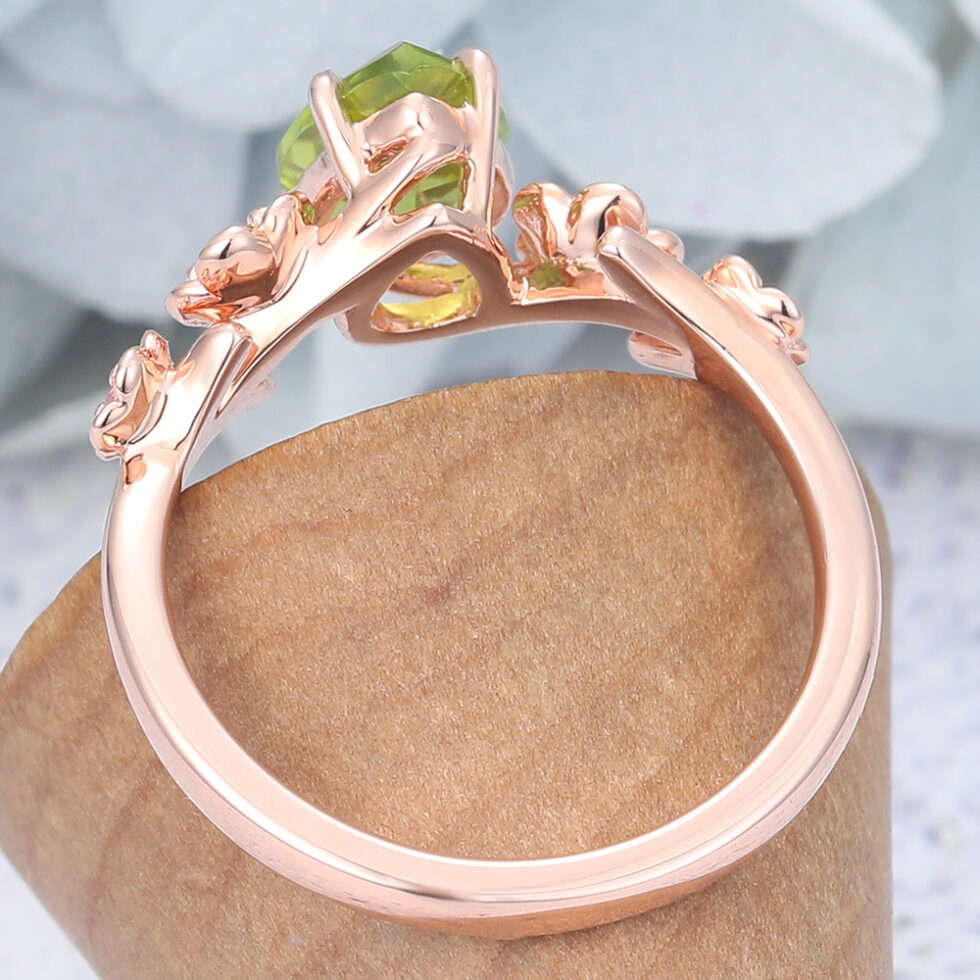 Pear Cut Peridot Engagement Ring Natural-Inspired Band
