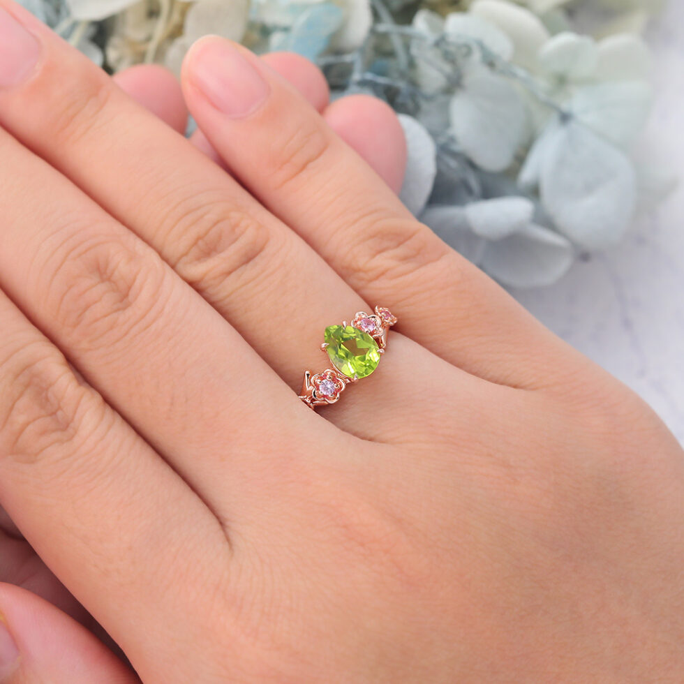 Pear Cut Peridot Engagement Ring Natural-Inspired Band