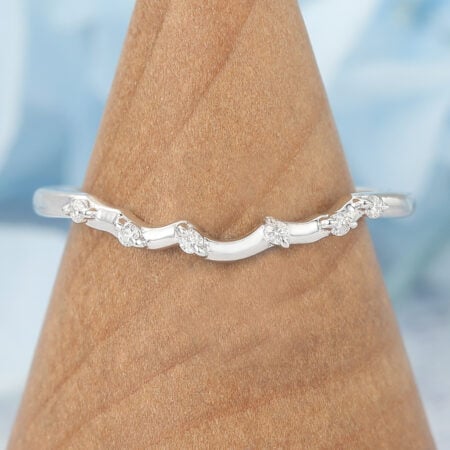 Petite Moissanite Curved Wedding Band Unique Stacking Ring