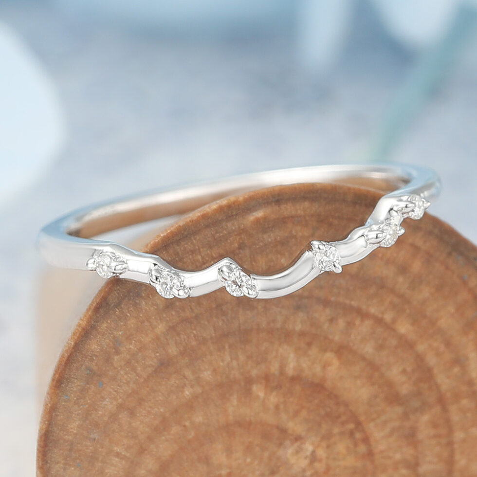 825 silver Petite Moissanite Curved Wedding Band Unique Stacking Ring