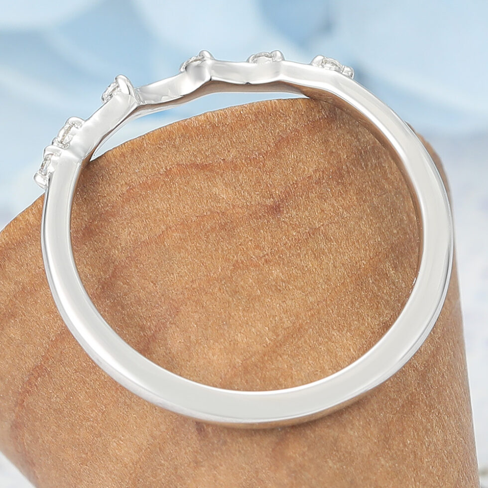 Petite Moissanite Curved Wedding Band Unique Stacking Ring