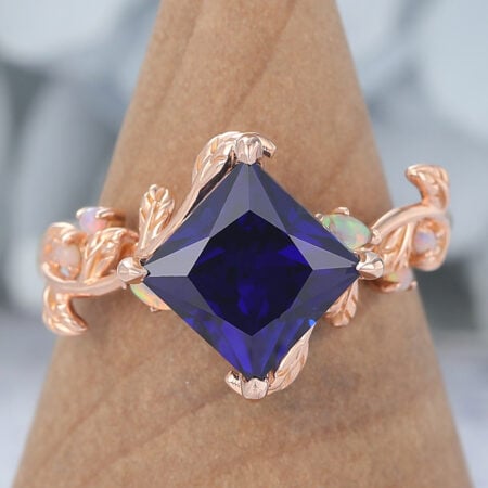 Princess Cut Lab Sapphire Engagement Ring Natural-Inspired Bypass Band