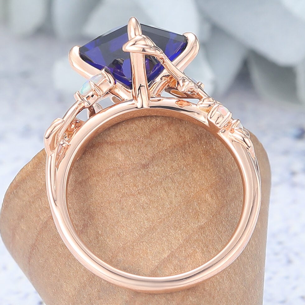 Princess Cut Lab Sapphire Engagement Ring Natural-Inspired Bypass Band