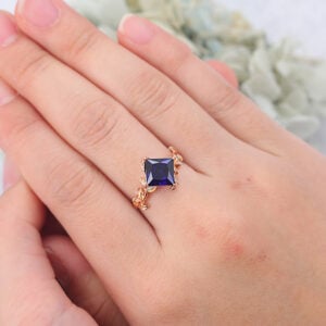Princess Cut Lab Sapphire Engagement Ring Natural-Inspired Bypass Band