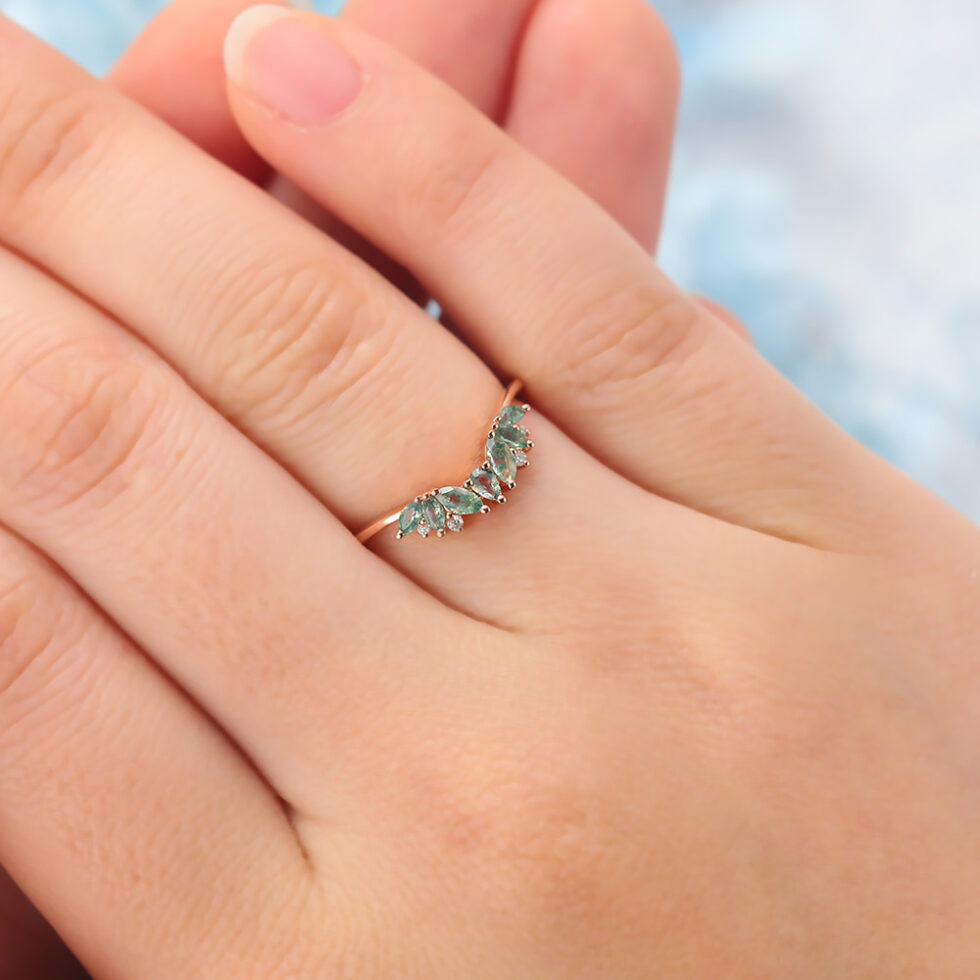 Rose Gold Curved Wedding Band with Moss Agate Cluster