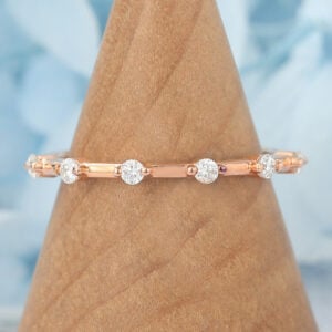 Rose Gold Round Moissanite Wedding Band Half Eternity Ring
