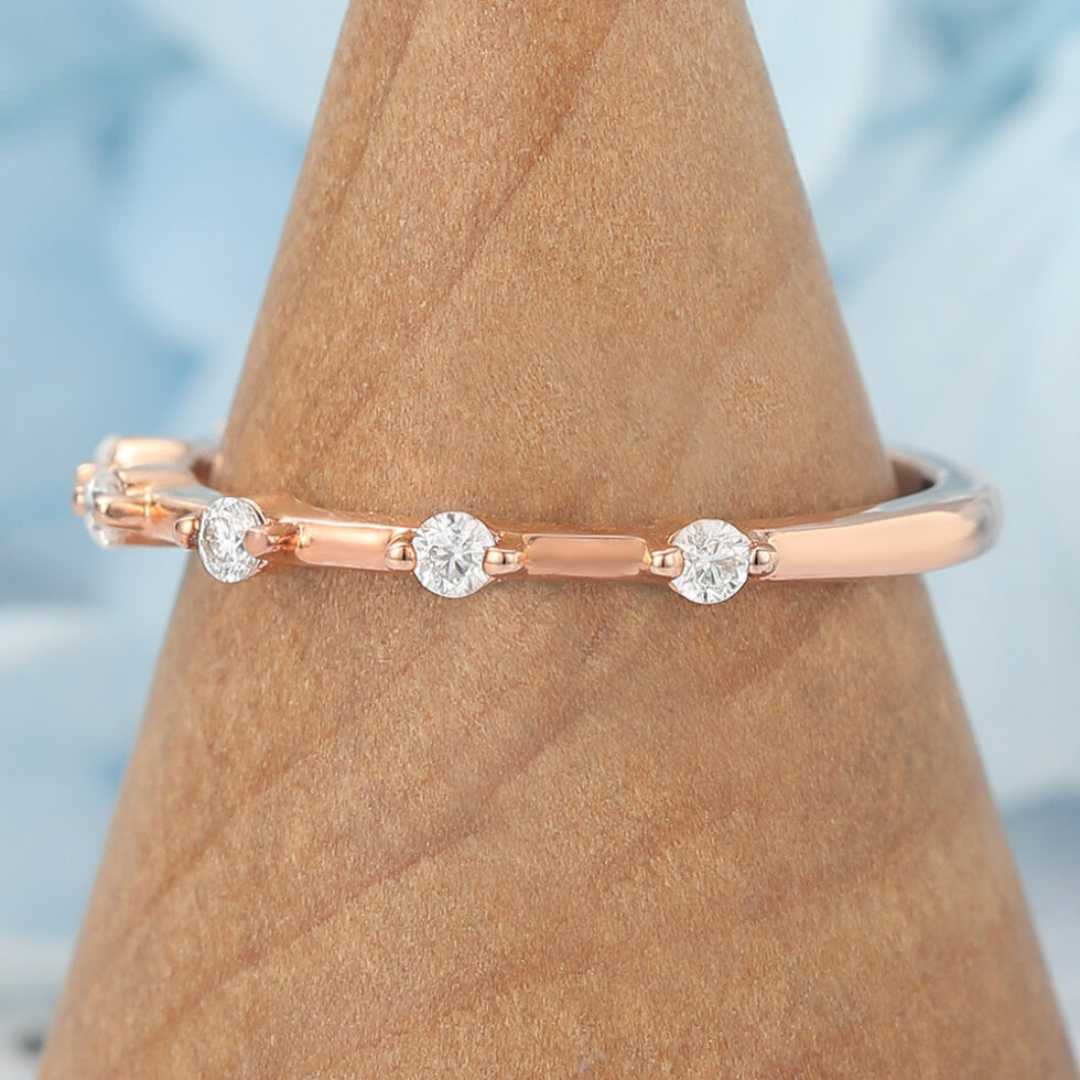 Rose Gold Round Moissanite Wedding Band Half Eternity Ring