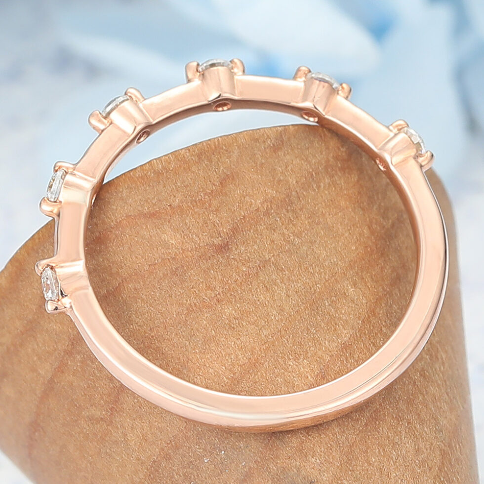 Rose Gold Round Moissanite Wedding Band Half Eternity Ring