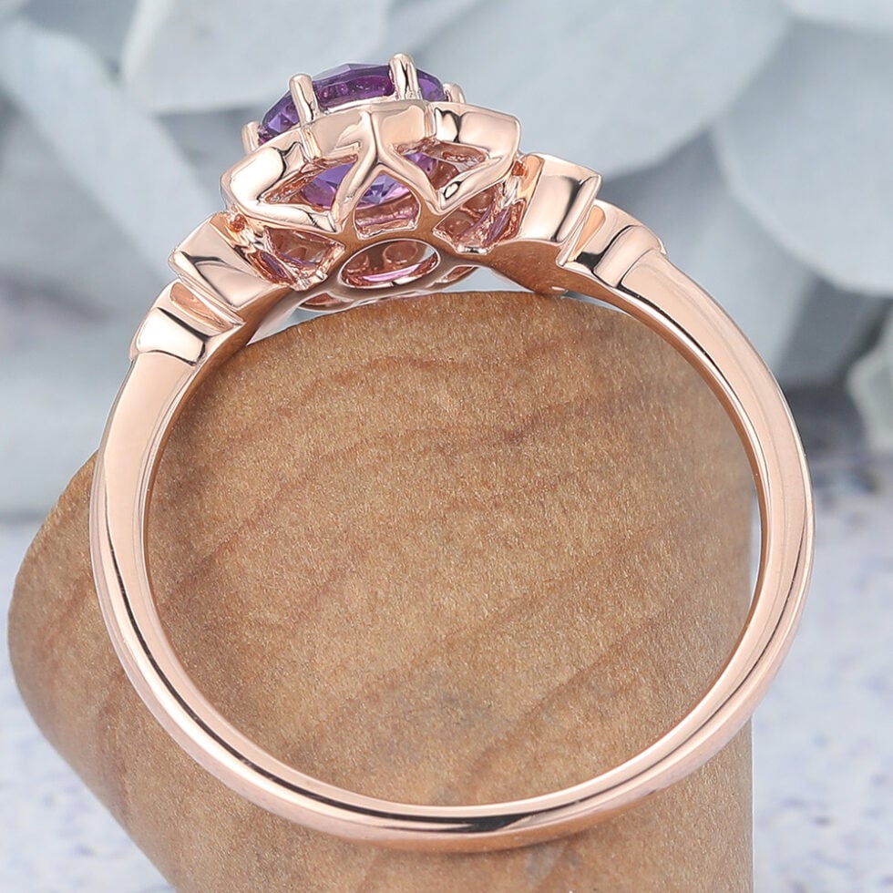 Round Cut Amethyst Engagement Ring Nature Inspired Ring