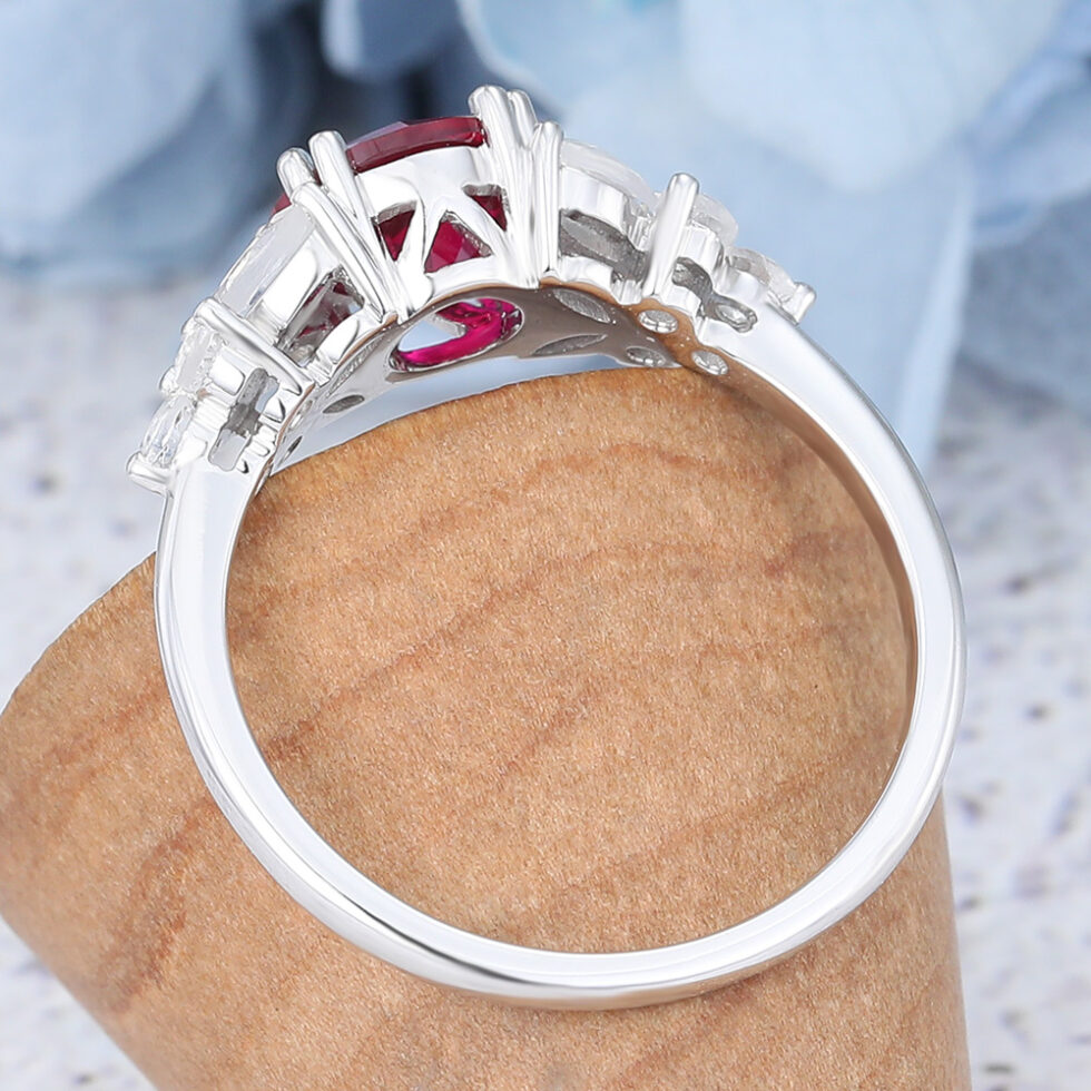 Round Cut Garnet Engagement Ring with Floral-Inspired Cluster