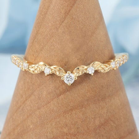 Moissanite Wedding Band Leaves Stacking Ring