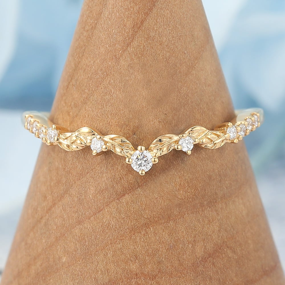Moissanite Wedding Band Leaves Stacking Ring