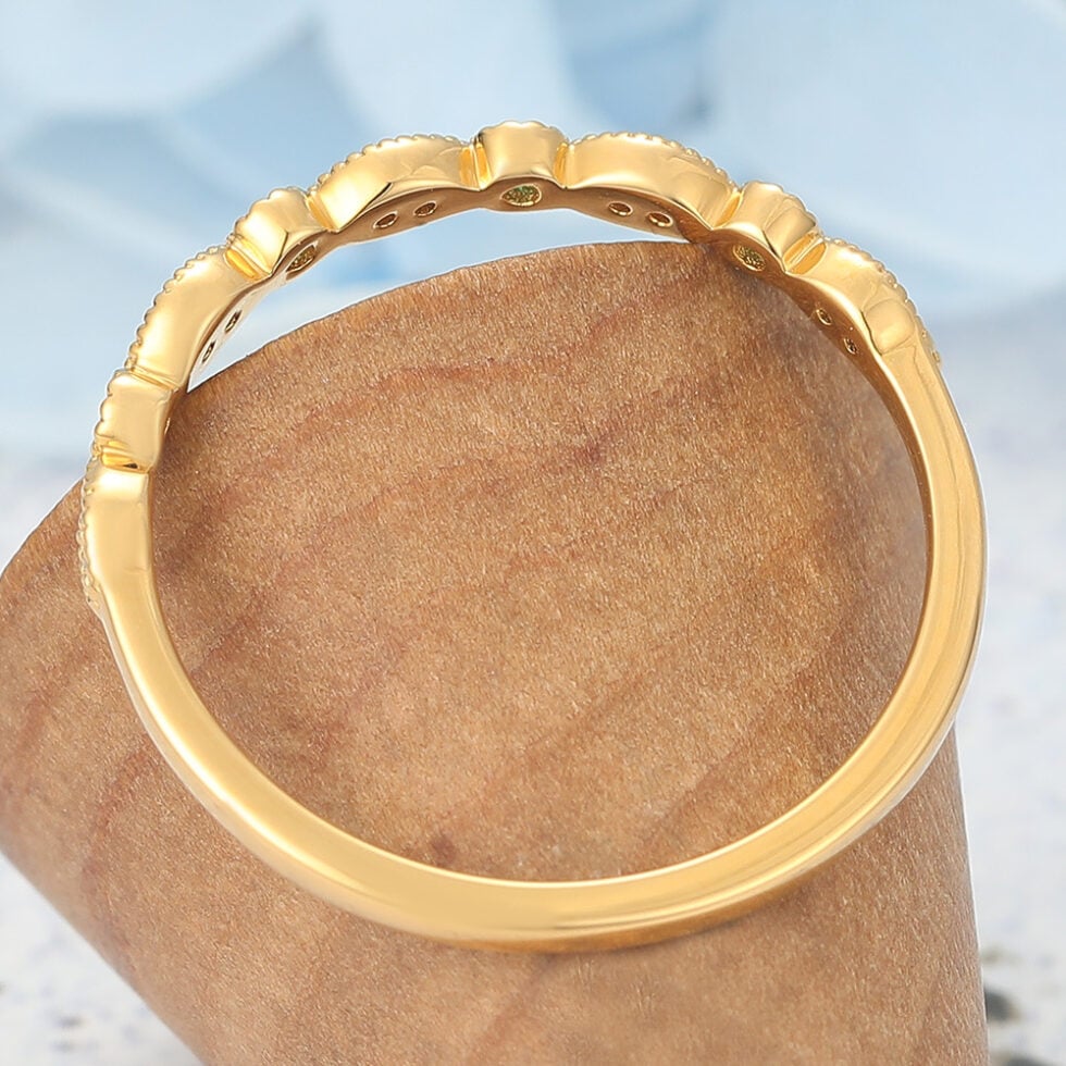 Moissanite Wedding Band Leaves Stacking Ring