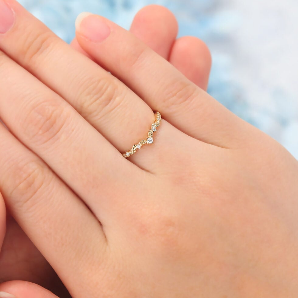 Moissanite Wedding Band Leaves Stacking Ring