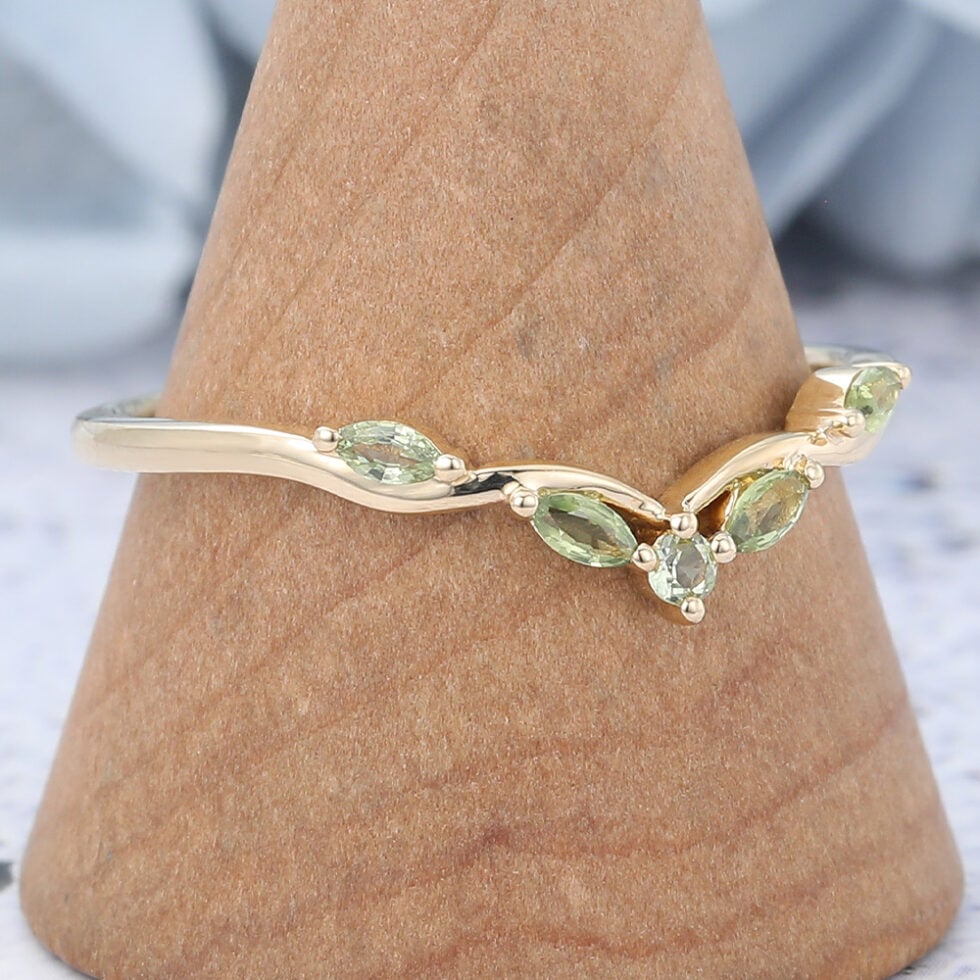 Round & Marquise Peridot Curved Wedding Band