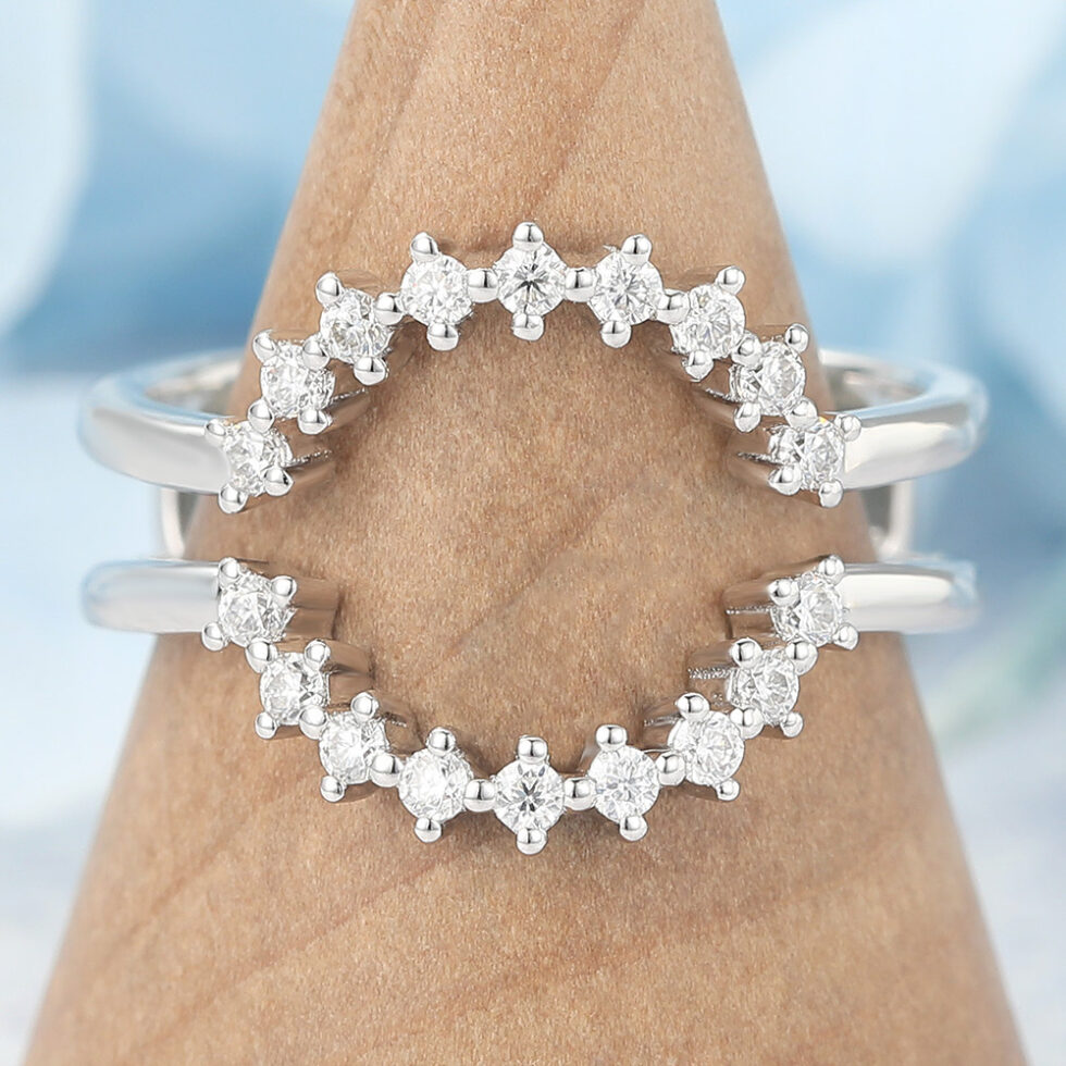 Moissanite Double Wedding Band Sun-Inspired Curved Enhancer