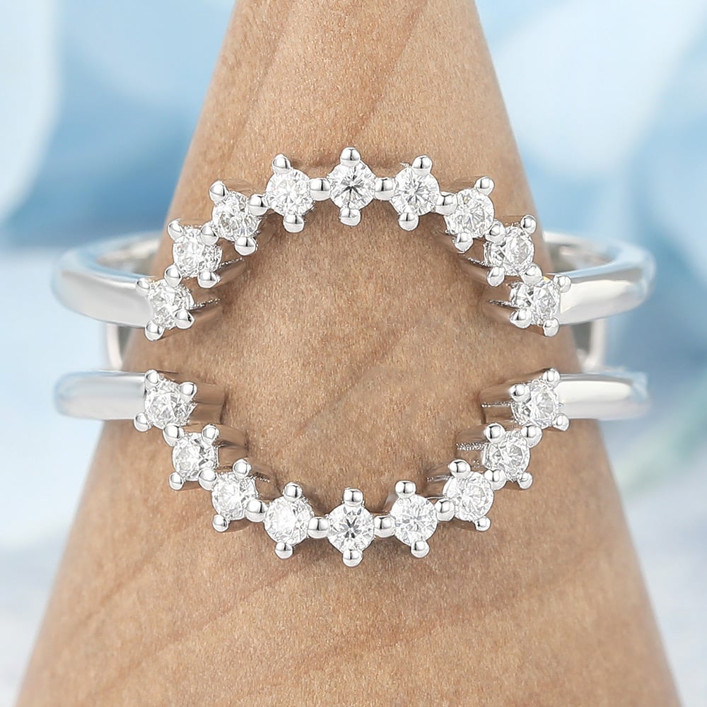 Moissanite Double Wedding Band Sun-Inspired Curved Enhancer