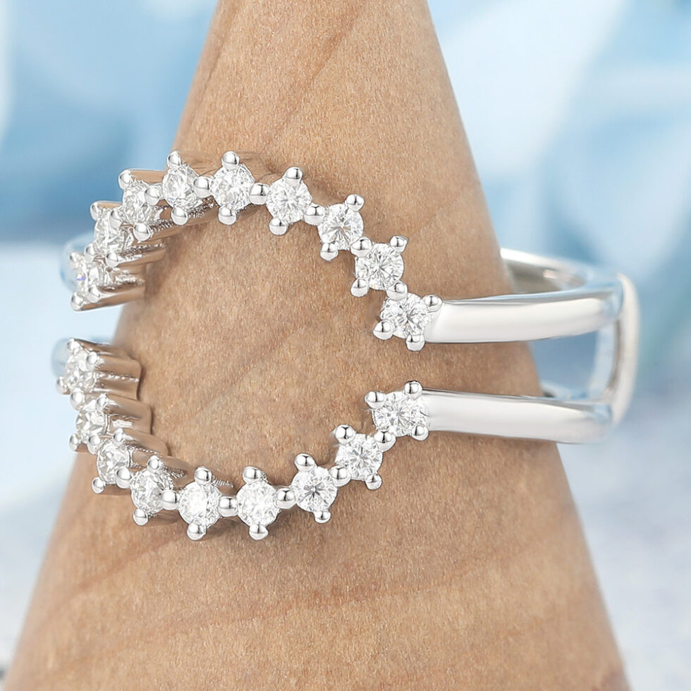 Moissanite Double Wedding Band Sun-Inspired Curved Enhancer