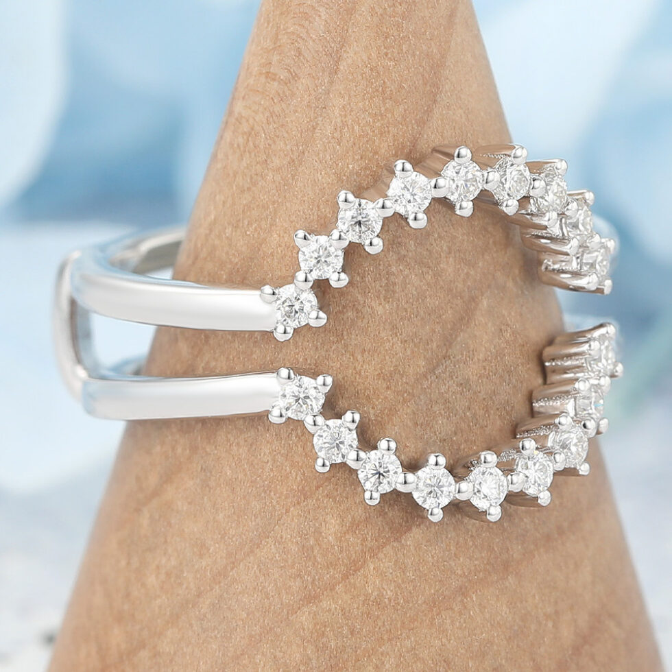 Moissanite Double Wedding Band Sun-Inspired Curved Enhancer