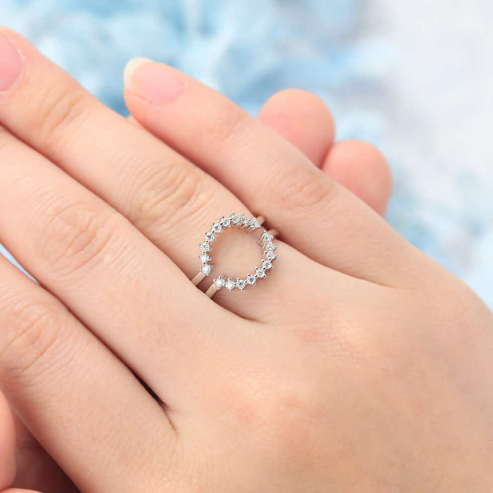 Moissanite Double Wedding Band Sun-Inspired Curved Enhancer