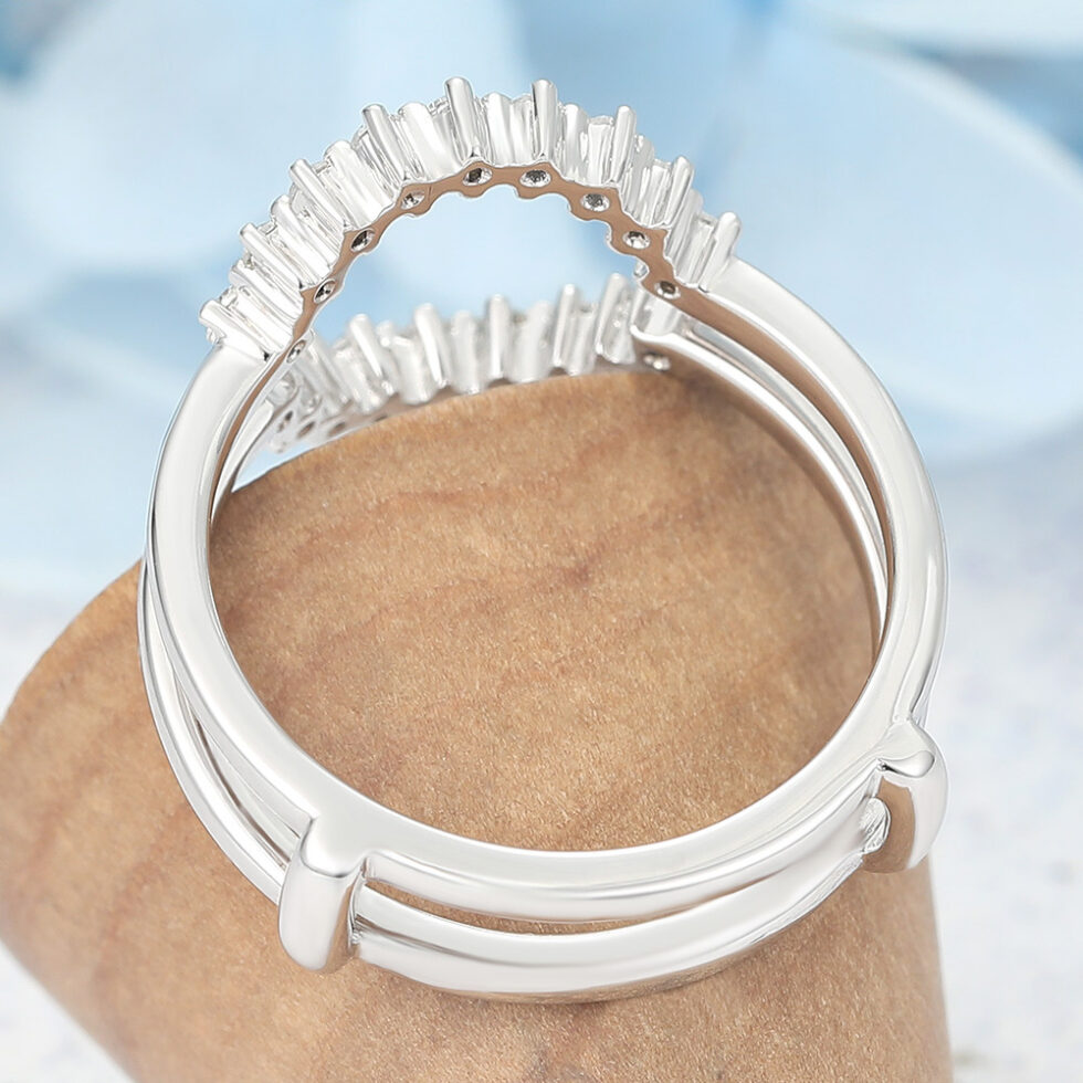 Moissanite Double Wedding Band Sun-Inspired Curved Enhancer