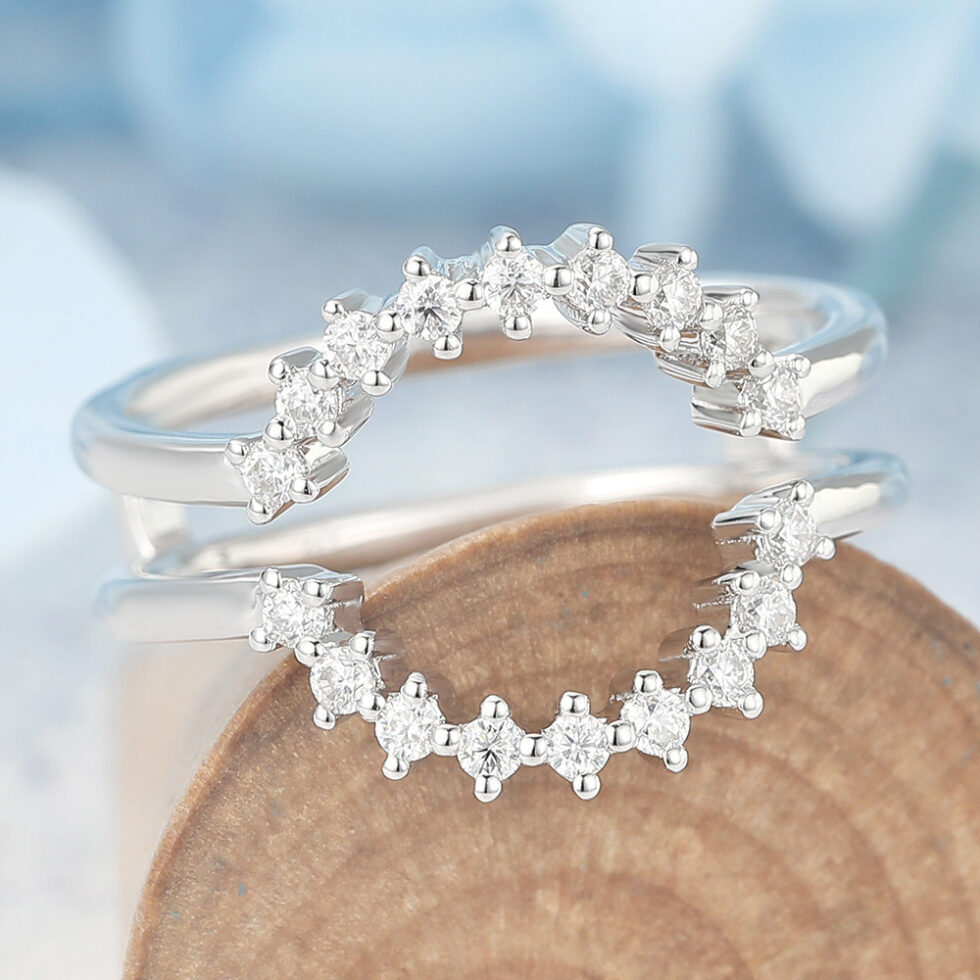 Moissanite Double Wedding Band Sun-Inspired Curved Enhancer