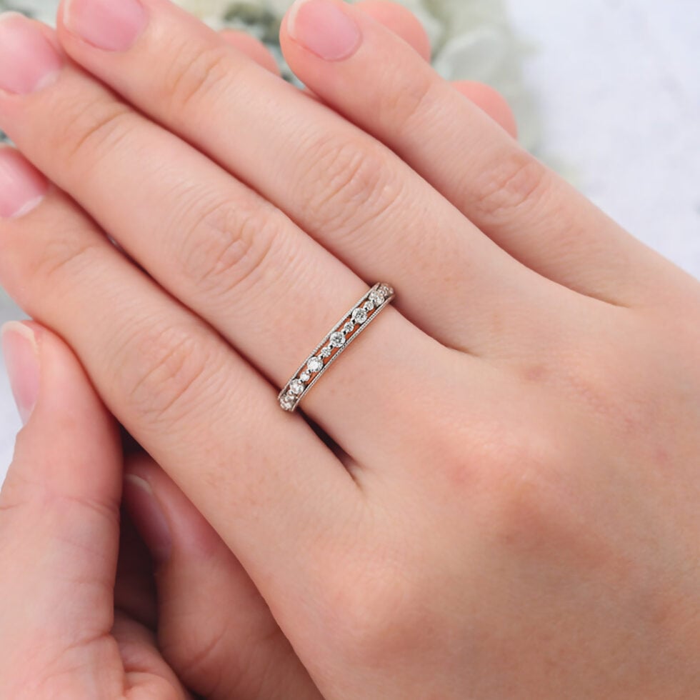 Round Moissanite Wedding Band Half Eternity Design