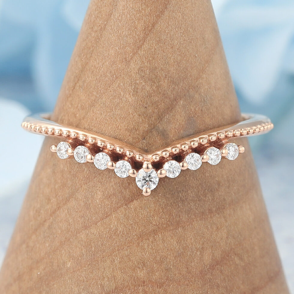 Delicate Beaded Round Moissanite Curved Wedding Band
