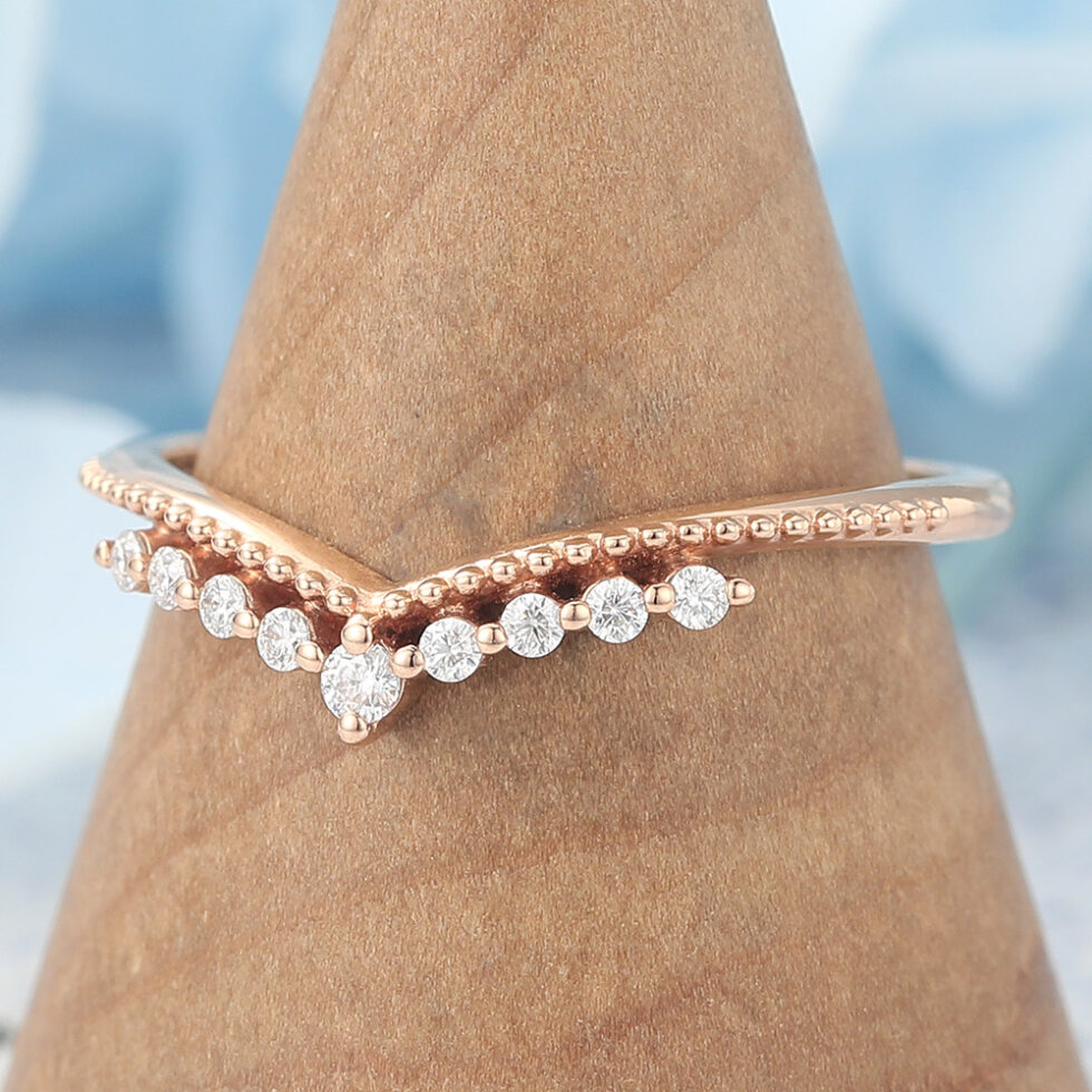 Delicate Beaded Round Moissanite Curved Wedding Band