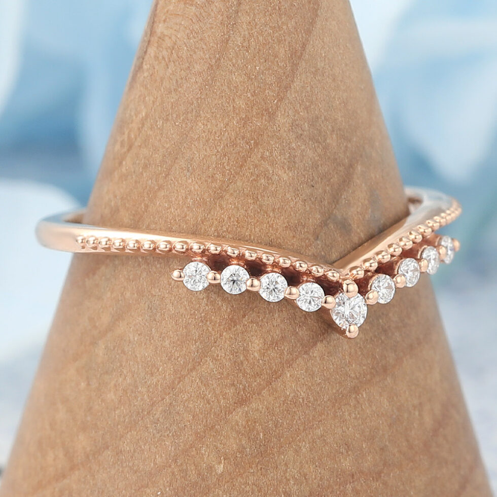 Delicate Beaded Round Moissanite Curved Wedding Band