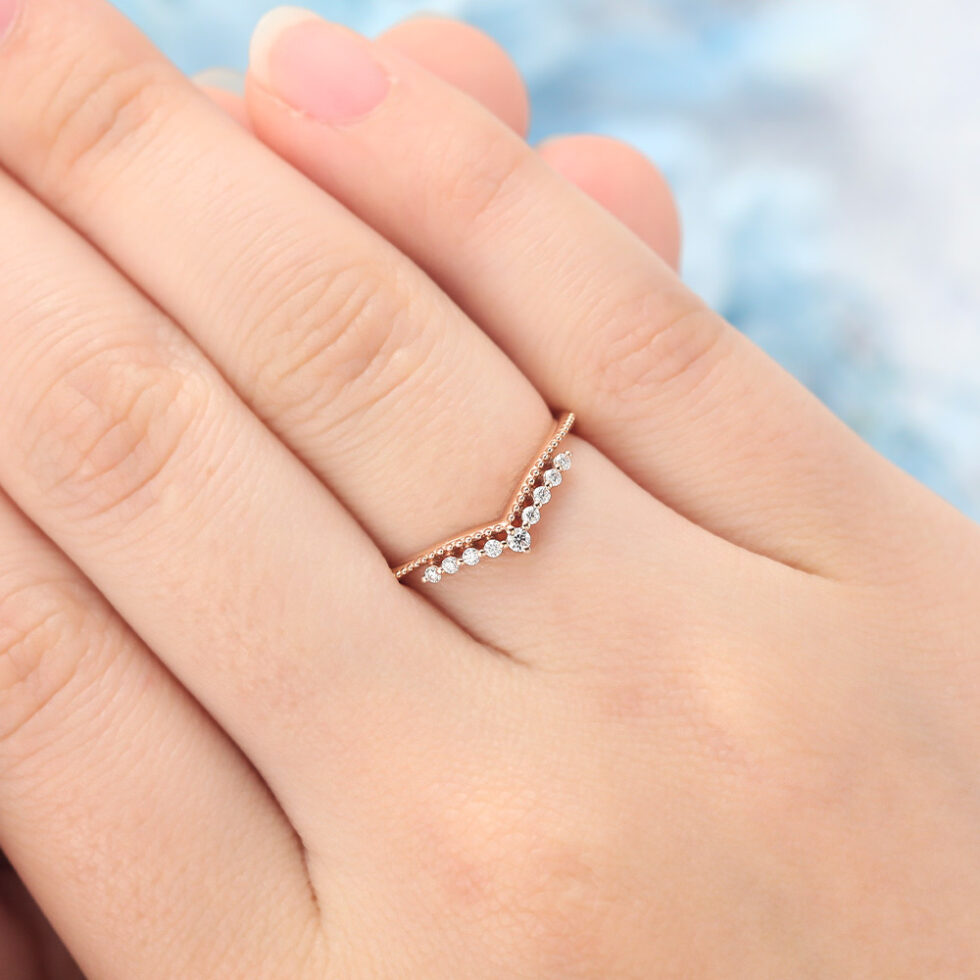 Delicate Beaded Round Moissanite Curved Wedding Band