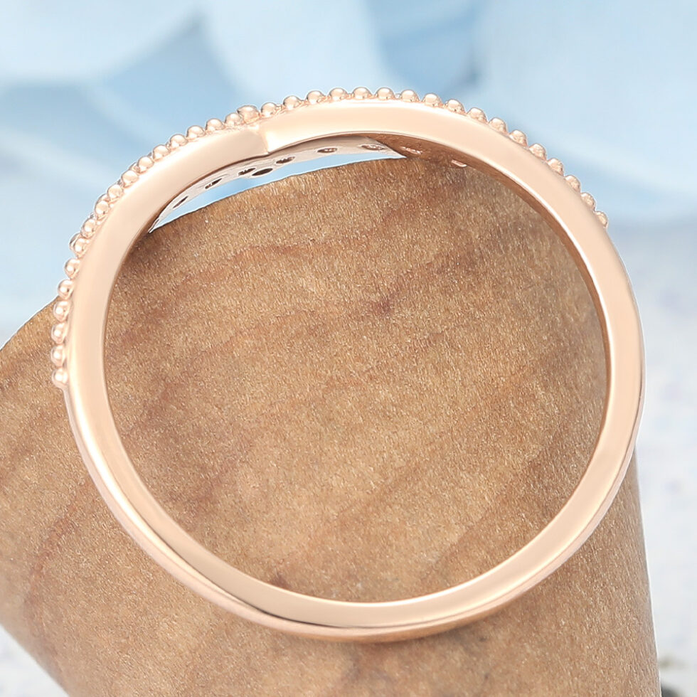 Delicate Beaded Round Moissanite Curved Wedding Band