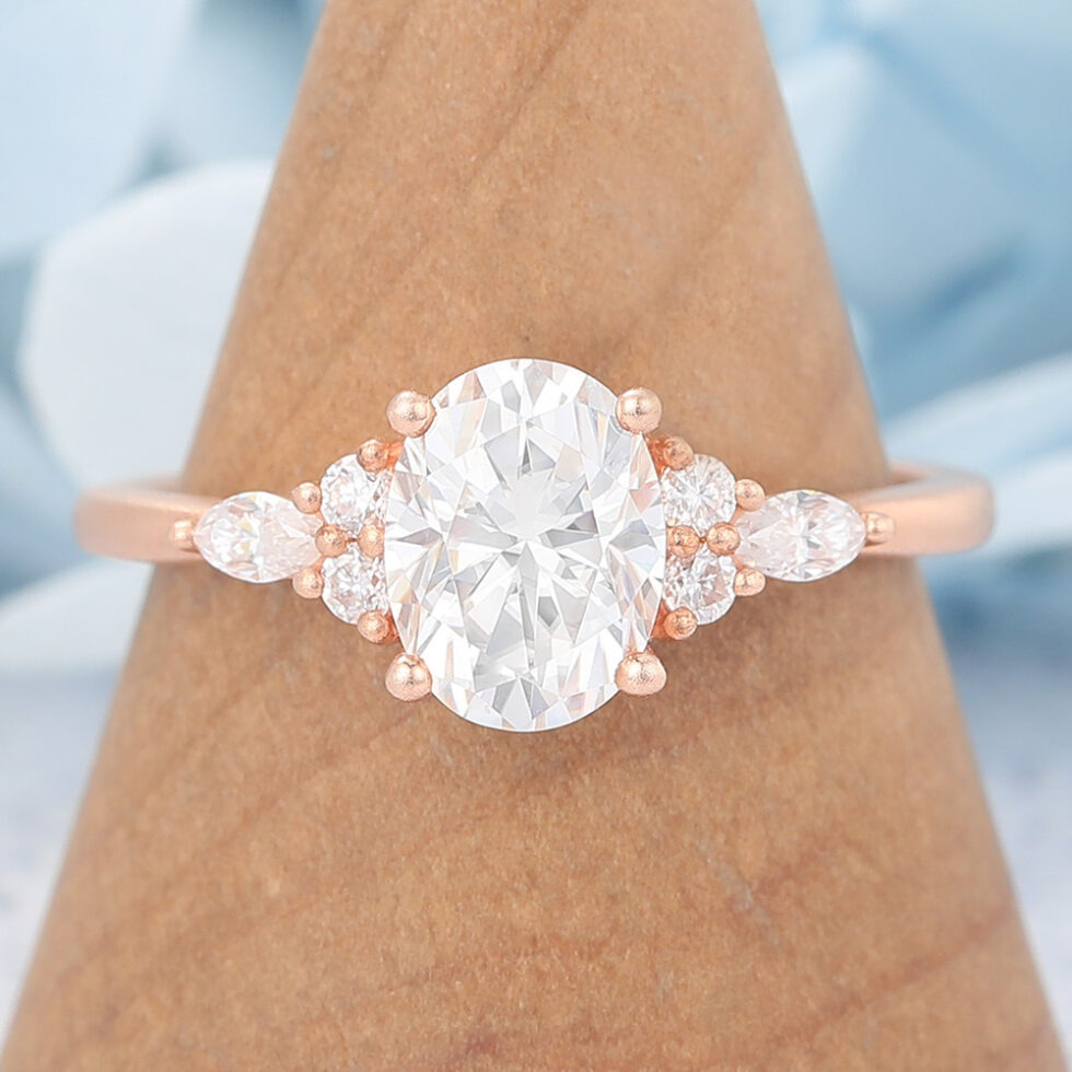 Vintage Matte Finish Oval Cut Moissanite Engagement Ring