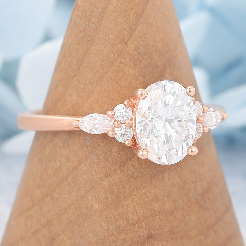 Vintage Matte Finish Oval Cut Moissanite Engagement Ring