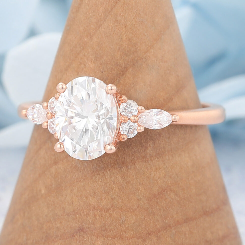 Vintage Matte Finish Oval Cut Moissanite Engagement Ring