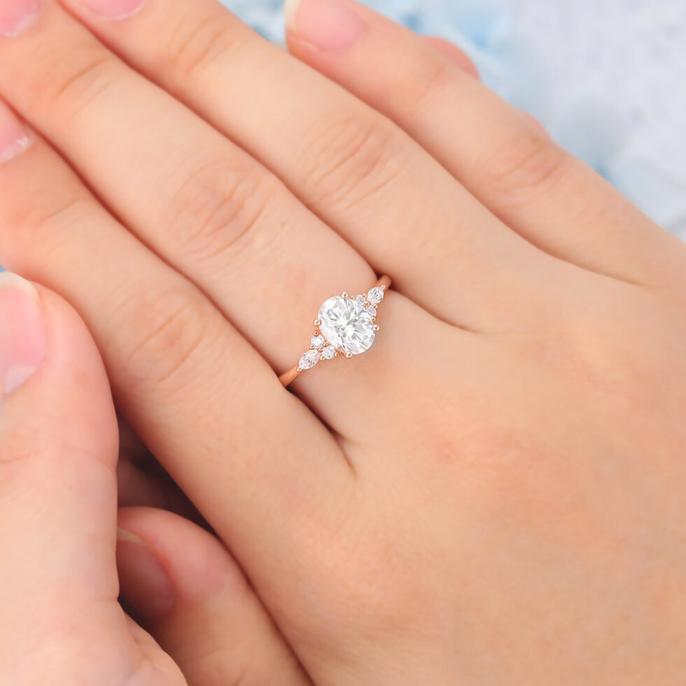 Vintage Matte Finish Oval Cut Moissanite Engagement Ring