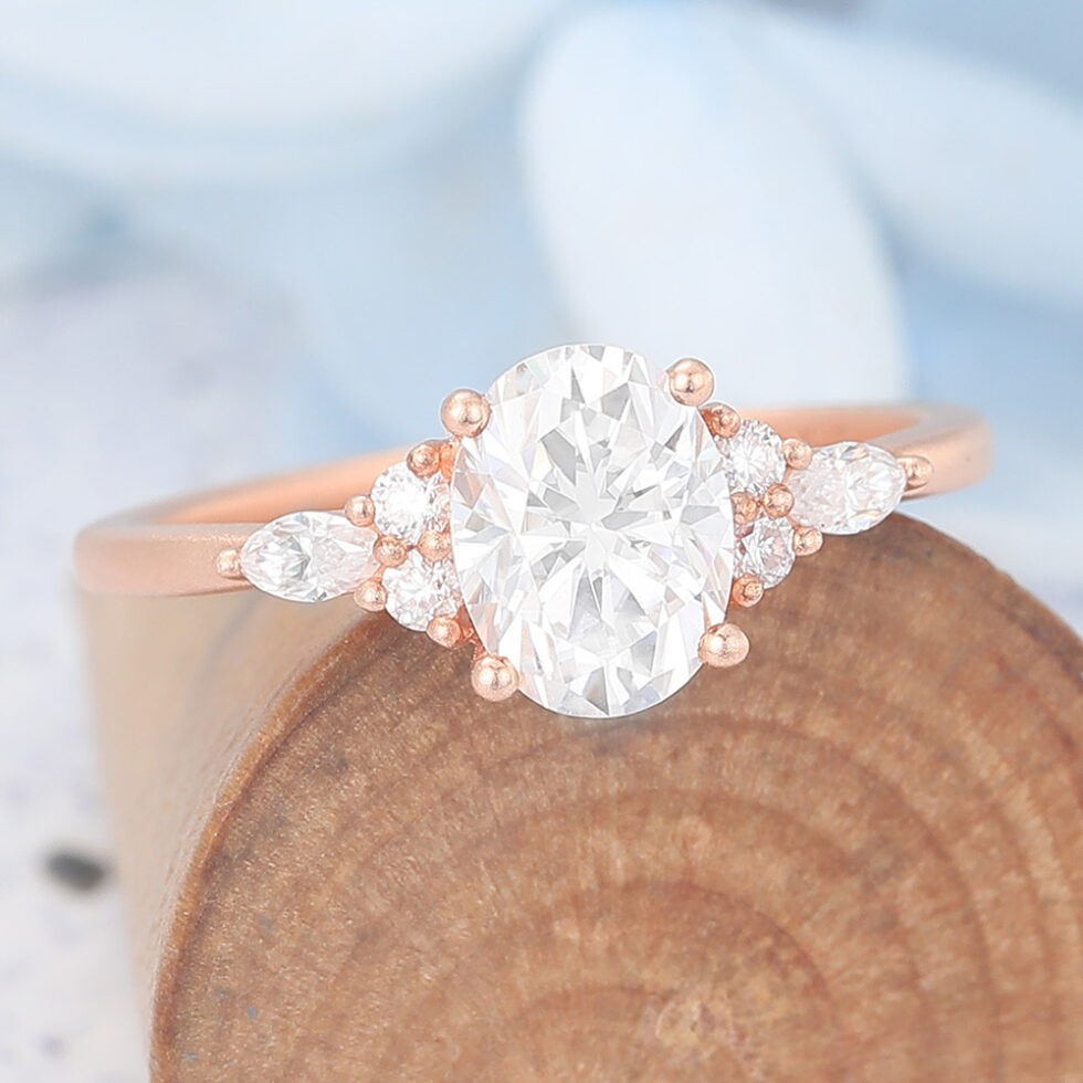 Vintage Matte Finish Oval Cut Moissanite Engagement Ring