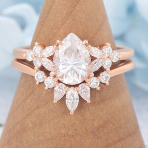 Matte Finish Pear Cut Moissanite Engagement Ring Nature-Inspired Cluster