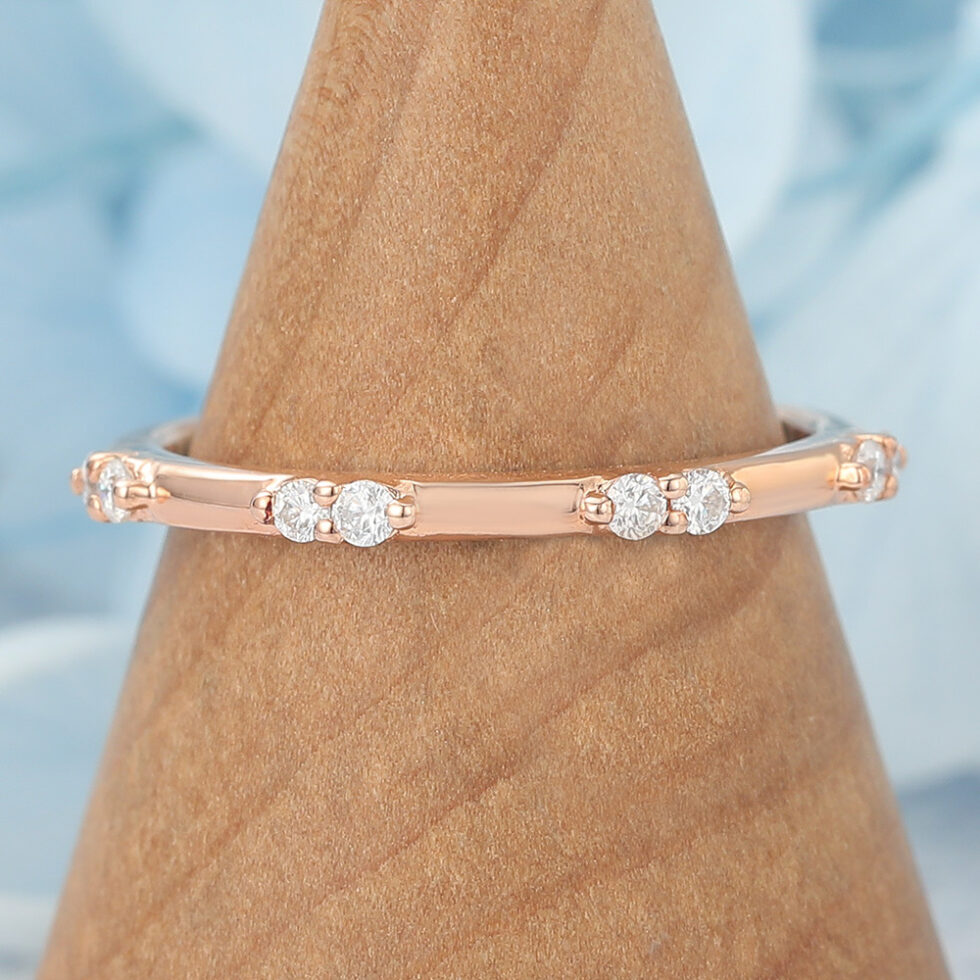 Half Eternity Wedding Band Round Moissanite Accents