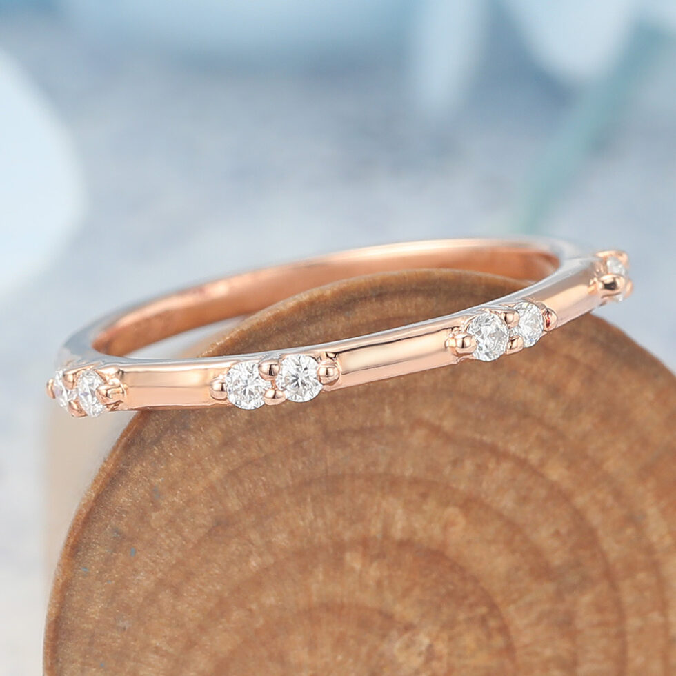 Half Eternity Wedding Band Round Moissanite Accents
