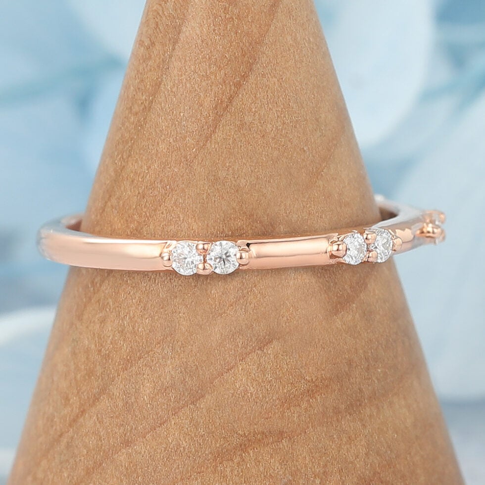 Half Eternity Wedding Band Round Moissanite Accents