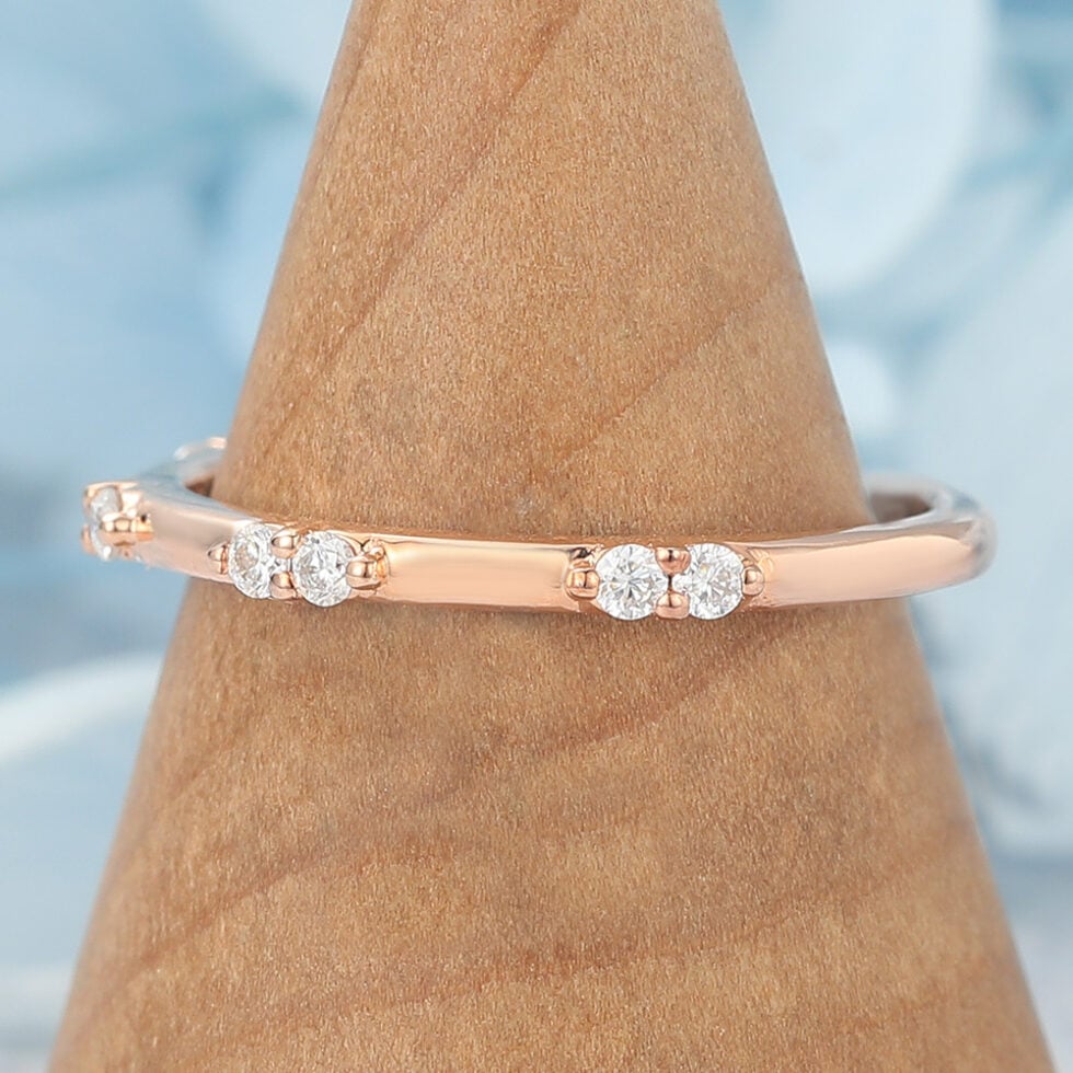 Half Eternity Wedding Band Round Moissanite Accents