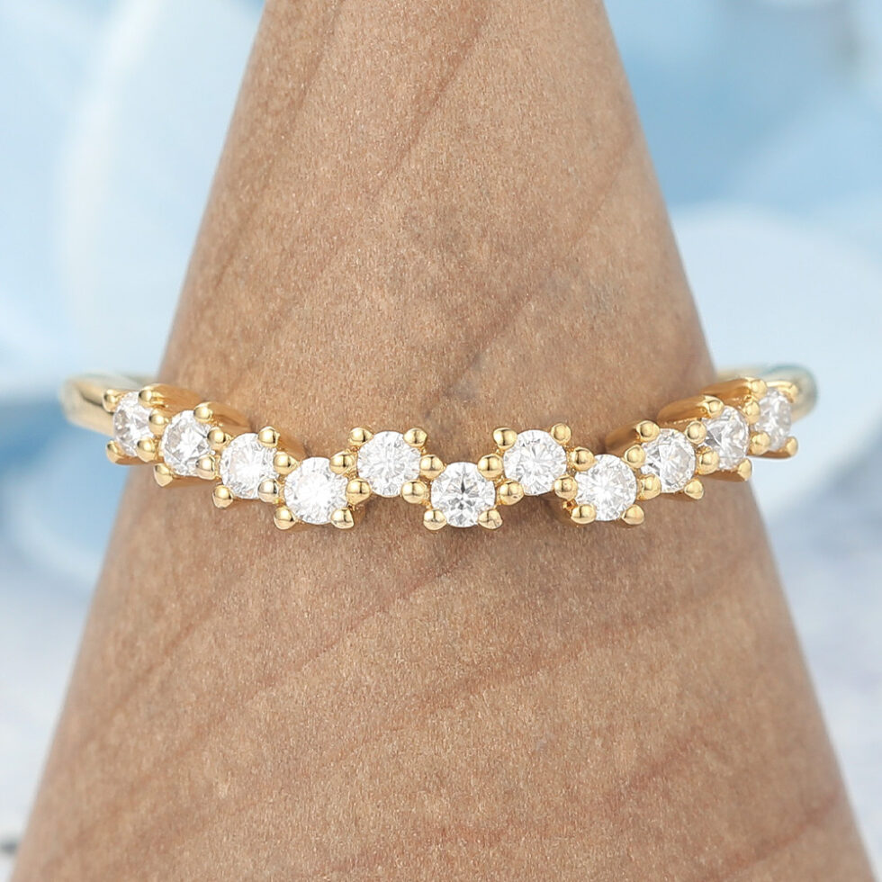 Yellow Gold Round Moissanite Curved Wedding Band